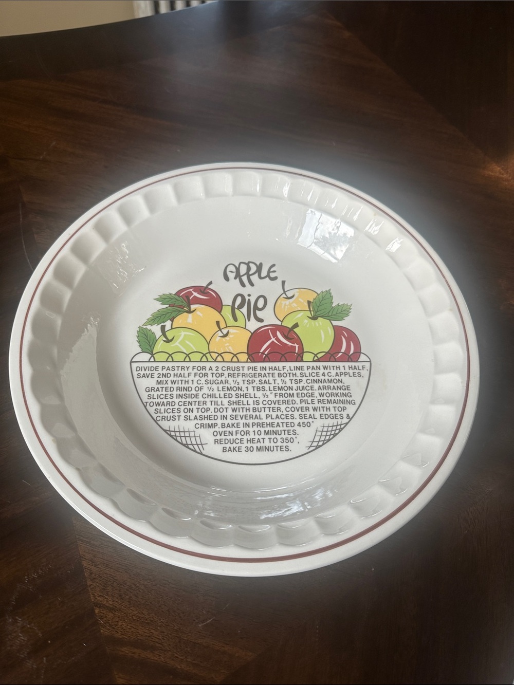 Vintage Apple Pie Ceramic pie Plate with Recipe